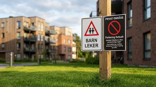 Barn leker-skylt i bostadsområdet