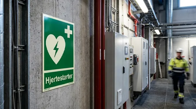 Skylt för hjärtstartare och första hjälpen